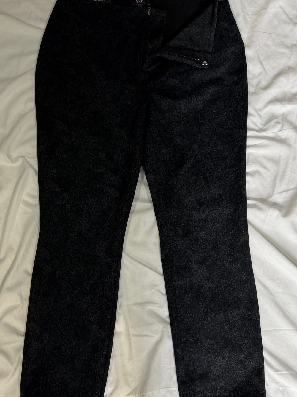 NYDJ Ami Skinny Blue and Gray Paisley Pants